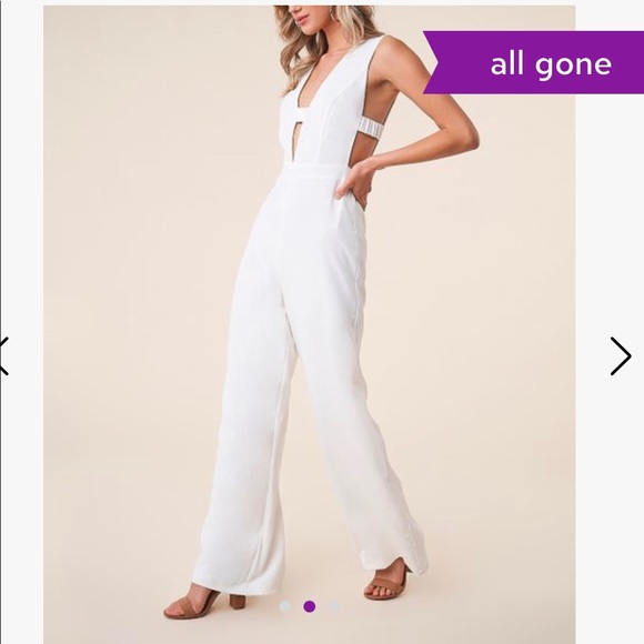 NWT Sugar Lips White Good Vibes V-neck Wide Leg Jumpsuit SZ  L - Picture 3 of 10